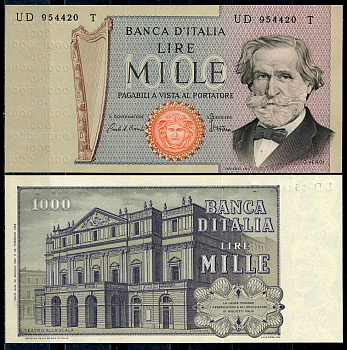 Италия 1000 лир 1981 Джузеппе Верди Pick 101 h  бумага  UNC (пресс) 448-54-1