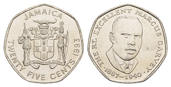 Ямайка 25 центов 1993 KM 147 сталь плакированная никелем UNC 4652-623