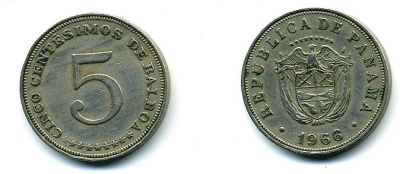 Панама 5 сентесимо 1966 KM 23.2 медно-никель 29-1212