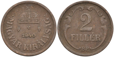 Венгрия 2 филлера 1940 BP KM 506 бронза 4115-1218
