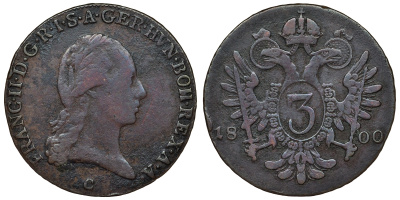 Австрия 3 крейцера 1800 С, Франц II (Франц Иосиф Карл) (1792-1806) KM 2115.3 медь 00-00