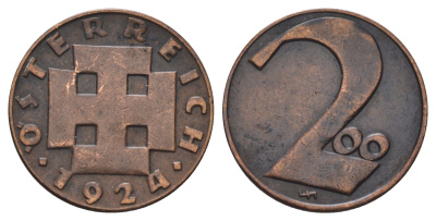 Австрия 200 крон 1924 год-тип KM 2833 бронза 4684-841
