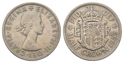 Великобритания 1/2 кроны 1955 Елизавета II (1952-2022) KM 907, Spink 4145 медно-никель 4692-434