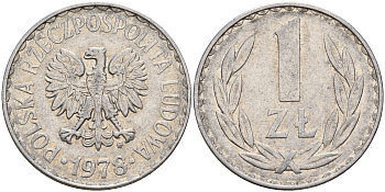 Польша 1 злотый 1978 MW KM 49.1 алюминий    4161-1027