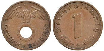 Германия 1 рейхспфенниг 1938 A KM 89, J. 361 бронза 4174-436