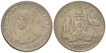 Австралия 6 пенсов 1922 Георг V (1910-1936) KM 25 серебро 4611-542