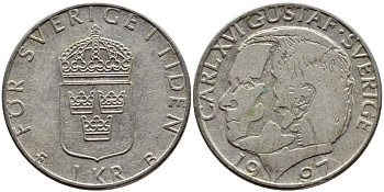 Швеция 1 крона 1997 Карл XVI Густав (1973- ) KM 852a медно-никель 4381-534