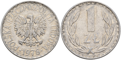 Польша 1 злотый 1978 MW KM 49.1 алюминий    4161-1027