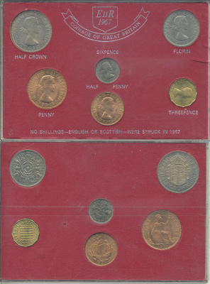 Великобритания набор из 6 монет 1967 в пластике, Елизавета UNC 2-6-3-28
