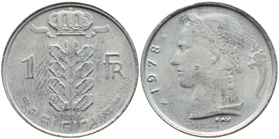 БЕЛЬГИЯ 1 ФРАНК 1978 BELGIQUE KM 142.1 медно-никель 4379-1232