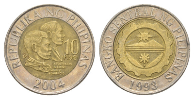 Филиппины 10 писо 2004 KM 278 биметалл 4635-1243
