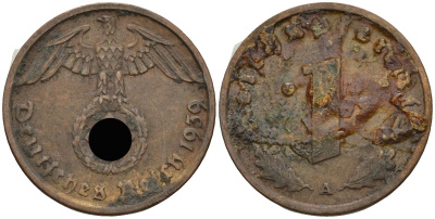 Германия 1 рейхспфенниг 1939 A KM 89, J 361 бронза 4396-928