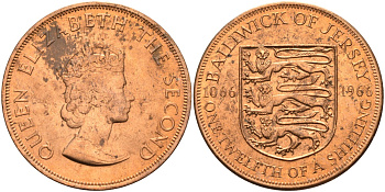 Джерси 1/12 шиллинга 1966 900 лет Нормандскому завоеванию KM 26 бронза UNC 4367-342