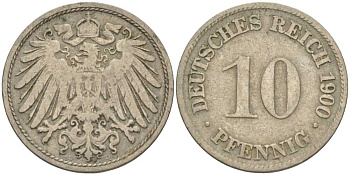 Германия 10 пфеннигов 1900 D KM 12, J. 13 медно-никель 4401-1157