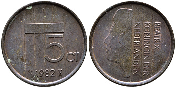 Нидерланды 5 центов 1982 Беатрикс (1980-2013) KM 202 бронза 4391-1247