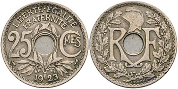 Франция 25 сантимов 1923 KM 867a, Le Franc 171.7 медно-никель 4143-417