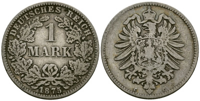 Германия 1 марка 1875 C KM 7 серебро 4172-354