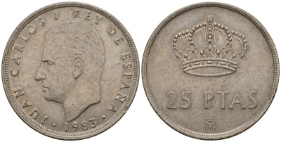 Испания 25 песет 1983 Хуан Карлос I (1975-2014) KM 824 медно-никель 183-115