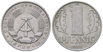 ГДР 1 пфенниг 1968 A KM 8.1 алюминий aUNC 188-152
