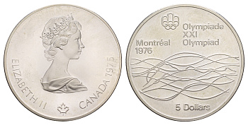 Канада 5 долларов 1975 XXI летние Олимпийские Игры, Монреаль 1976 - Прыжки в воду KM 101 серебро BU 413-4514