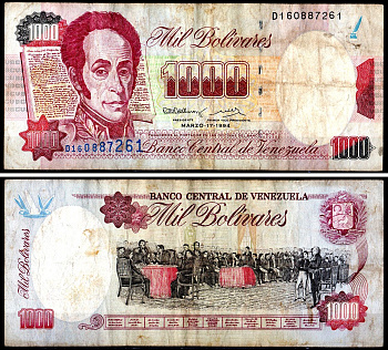 Венесуэла 1000 боливаров 1994 Pick 76a бумага 3295-74-2-1