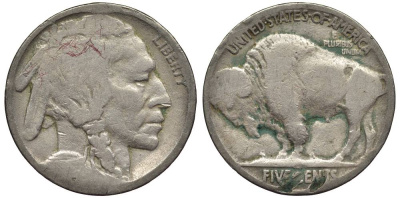 США 5 ЦЕНТОВ ND ИНДЕЕЦ, БИЗОН KM 134 медно-никель 27-727