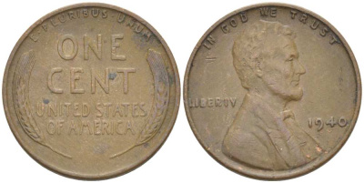 США 1 ЦЕНТ 1940 ЛИНКОЛЬН KM 132 бронза 3309-446
