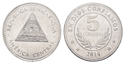 Никарагуа 5 кордоб 2014 KM 90a сталь плакированная никелем 4663-724