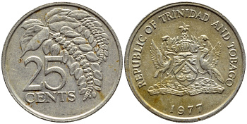 Тринидад и Тобаго 25 центов 1977 цветок дикая пуансеттия KM 32 медно-никель 4396-729