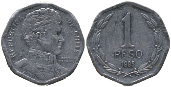Чили 1 песо 1995 So KM 231, Schon 79 алюминий 4387-559