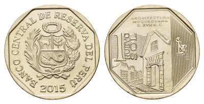 Перу 1 новый соль 2015 Богатство и гордость Перу - Мокегуанская архитектура KM 389 медь цинк никель UNC 3334-625