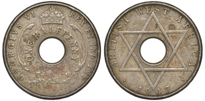 Британская Западная Африка 1/2 пенни 1947 H, Георг VI KM 18 медно-никель 25-1757