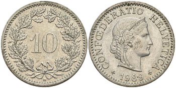 Швейцария 10 раппенов 1989 KM 27 медно-никель 4152-564