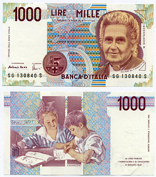 Италия 1000 лир 1990 Мария Монтессори Pick 114c UNC (пресс) 8564-2-3-2