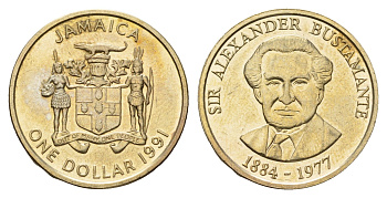 Ямайка 1 доллар 1991 Александр Бустаманте KM 145 никель латунь UNC 4114-415