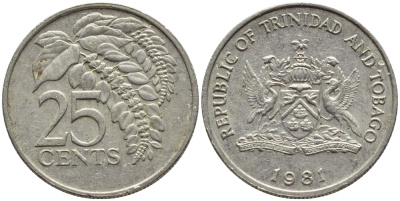 Тринидад и Тобаго 25 центов 1981 цветок дикая пуансеттия KM 32 медно-никель 4396-761