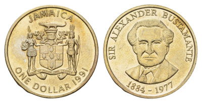 Ямайка 1 доллар 1991 Александр Бустаманте KM 145 никель латунь UNC 4114-415