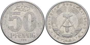 ГДР 50 пфеннигов 1958 A KM 12.1 алюминий 4143-747