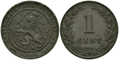 Нидерланды 1 цент 1883 Виллем III KM 107 бронза 4576-1036