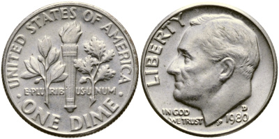 США 10 центов = дайм 1980 D, Рузвельт KM 195а медь плакированная медно-никелем 53-148