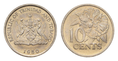 Тринидад и Тобаго 10 центов 1980 цветок гибискуса KM 31 медно-никель UNC 4669-819