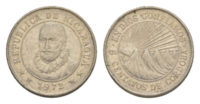 Никарагуа 5 сентаво 1972 KM 24.2a сталь плакированная никелем 4640-961