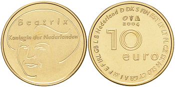 Нидерланды 10 евро 2004 объединенная Европа, расширение ЕС KM 247 золото UNC 00-811-05