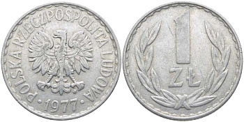 ПОЛЬША 1 ЗЛОТЫЙ 1977 MW KM 49.1 алюминий 117-311