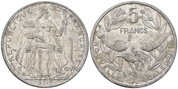 Французская Новая Каледония 5 франков 2016 птица кагу, (IEOM) KM 16, Schoen 12, Lec 81k алюминий 4117-1214