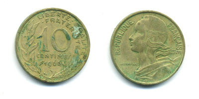 ФРАНЦИЯ 10 САНТИМОВ 1966 ТИП MARIANNE KM 929 медь алюминий никель 84-1612