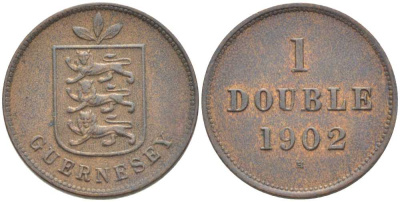 Гернси 1 дабл (дубль) 1902 KM 10 бронза 3851-1015