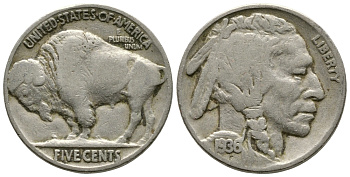 США 5 ЦЕНТОВ 1936 ИНДЕЕЦ, БИЗОН KM 134 медно-никель 25-635