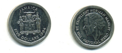 ЯМАЙКА 5 ДОЛЛАРОВ 1994 KM 163 сталь 4364-1043