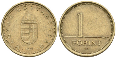 ВЕНГРИЯ 1 ФОРИНТ 1997 ВР KM 692 латунь UNC 4564-147